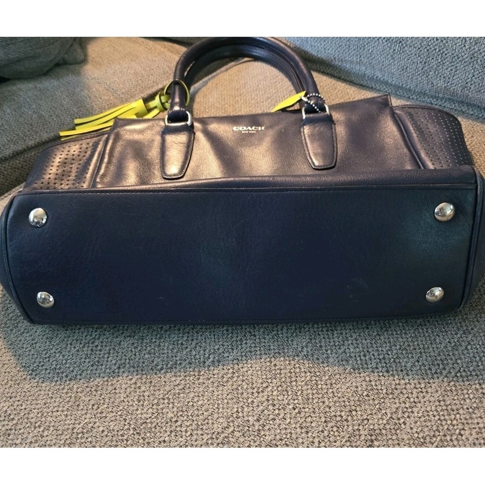 Coach Navy Leather Shoulder Bag with Yellow Tassel - Picture 4 of 14